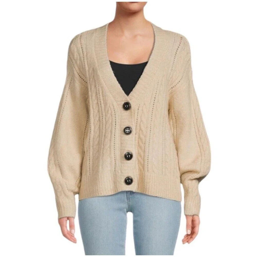 ELIE ELIE TAHARI Women Cable Knit Cardigan S/P Beige